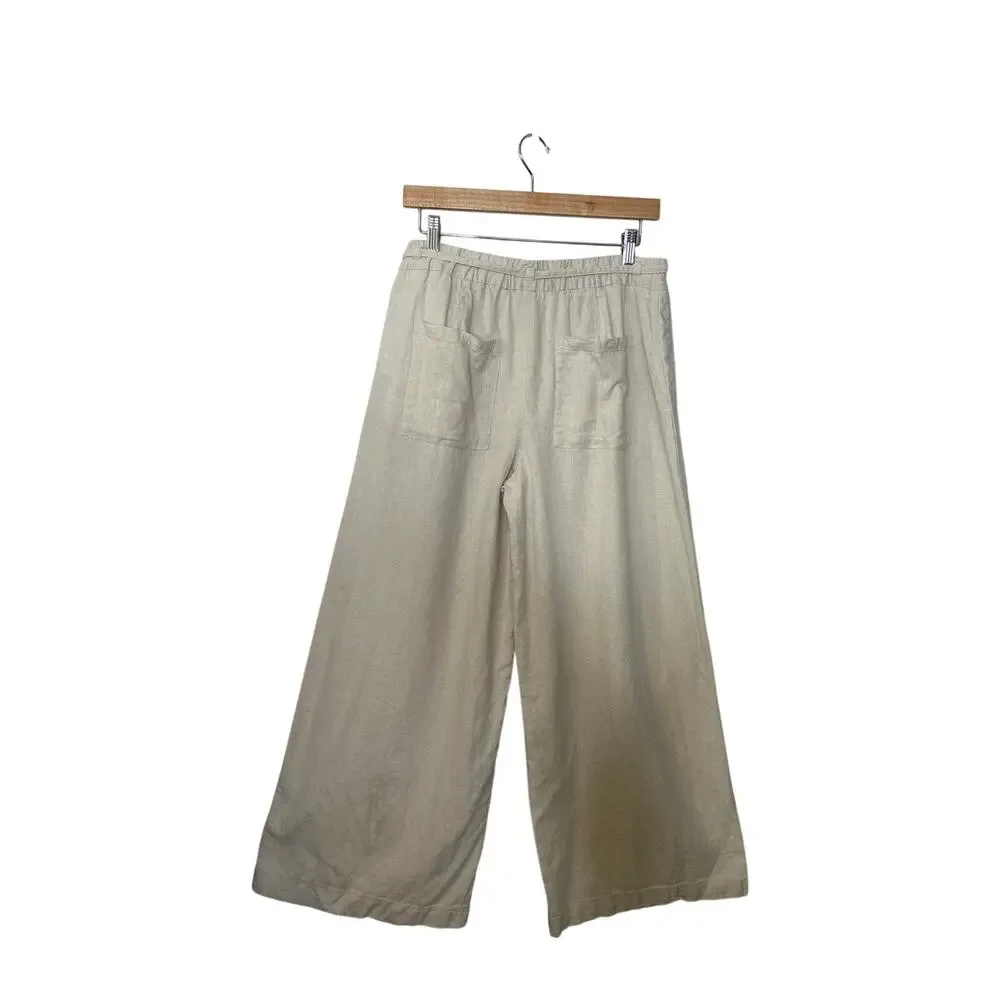 Zara Women's Wide-Leg Linen-Blend Pants Size Medium Beige Preppy, Comfy - Picture 2 of 13